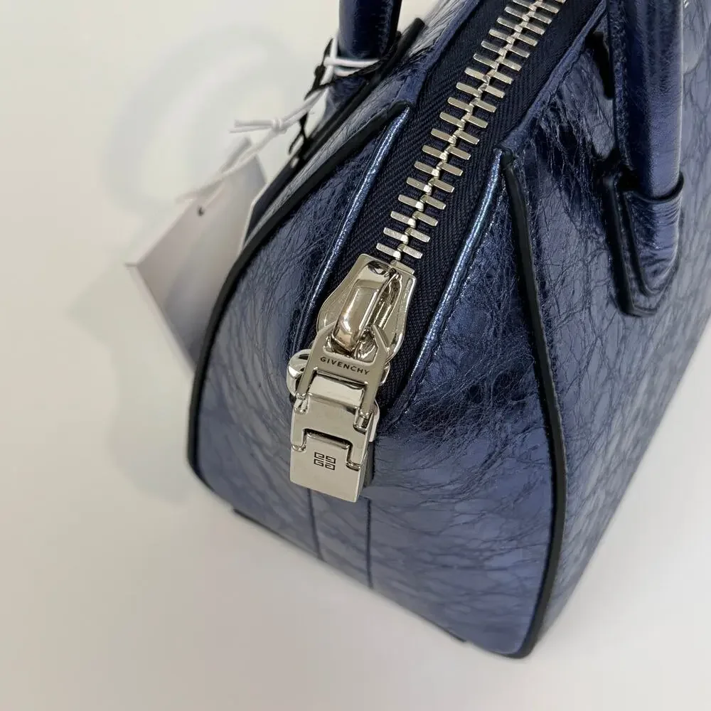 Givenchy Antigona Mini Blue Leather Top Handle Handbag Metallic Crossbody Bag